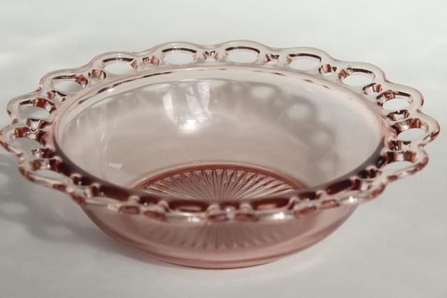 photo of vintage pink depression glass salad serving bowl, Anchor Hocking Old Colony open lace edge #1