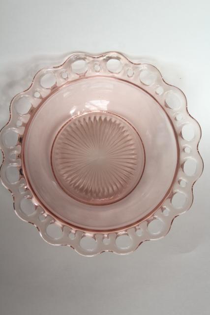 photo of vintage pink depression glass salad serving bowl, Anchor Hocking Old Colony open lace edge #3