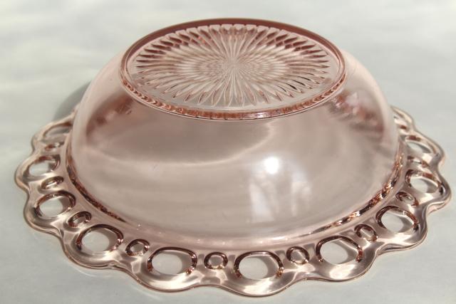 photo of vintage pink depression glass salad serving bowl, Anchor Hocking Old Colony open lace edge #4