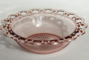 catalog photo of vintage pink depression glass salad serving bowl, Anchor Hocking Old Colony open lace edge