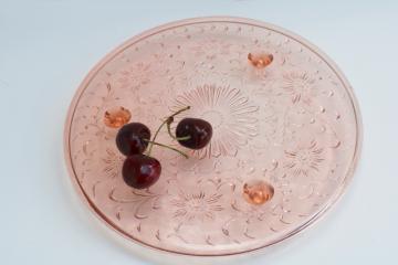 catalog photo of vintage pink depression glass shaggy daisy pattern cake stand, low footed plate