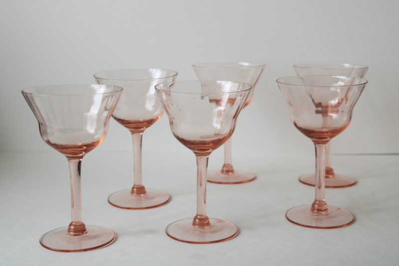 photo of vintage pink depression glass stemware, tulip champagne glasses or cocktails  #1