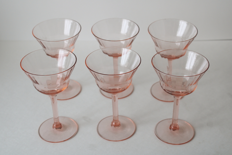 photo of vintage pink depression glass stemware, tulip champagne glasses or cocktails  #4