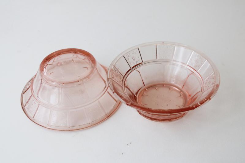 photo of vintage pink depression glass, tiny fruit / dessert bowls, doric & pansy pattern #4