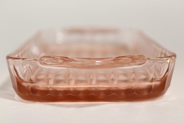 photo of vintage pink depression glass tray or cranberry dish, Jeannette cube Windsor pattern #4