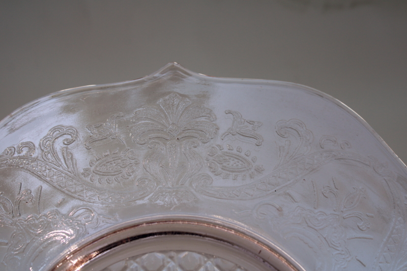 photo of vintage pink depression glass tray or handled plate, Landrum cane & floral pattern Lancaster glass  #2