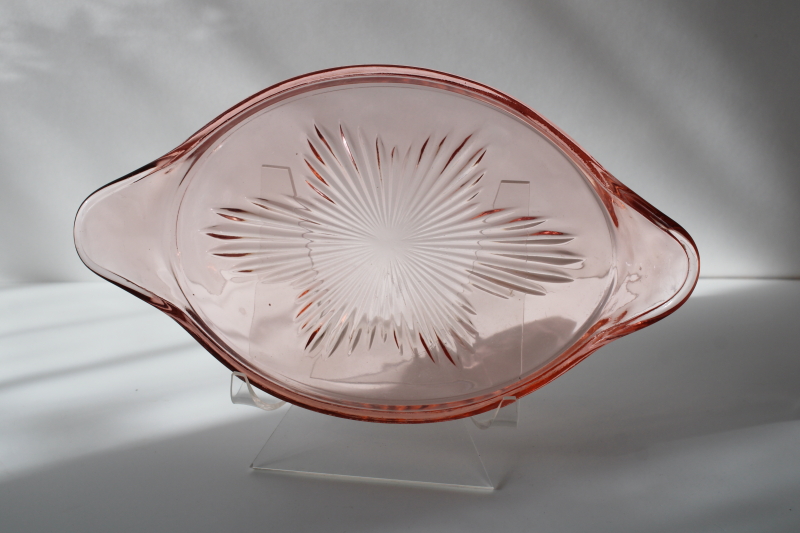 photo of vintage pink depression glass tray, oval serving plate or vanity table perfume tray  #1