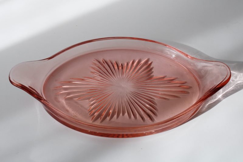 photo of vintage pink depression glass tray, oval serving plate or vanity table perfume tray  #2