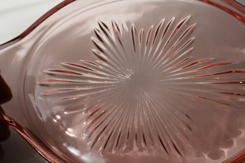 photo of vintage pink depression glass tray, oval serving plate or vanity table perfume tray  #3