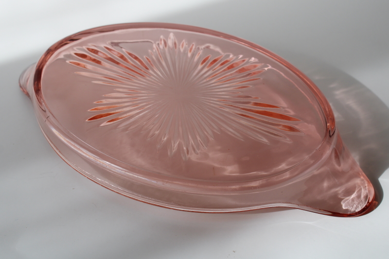 photo of vintage pink depression glass tray, oval serving plate or vanity table perfume tray  #4