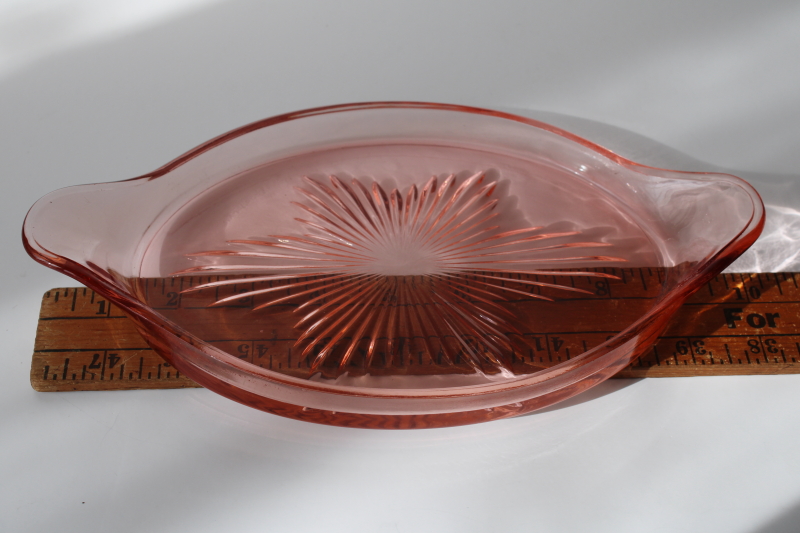 photo of vintage pink depression glass tray, oval serving plate or vanity table perfume tray  #5