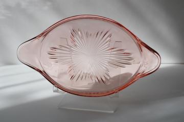 catalog photo of vintage pink depression glass tray, oval serving plate or vanity table perfume tray 