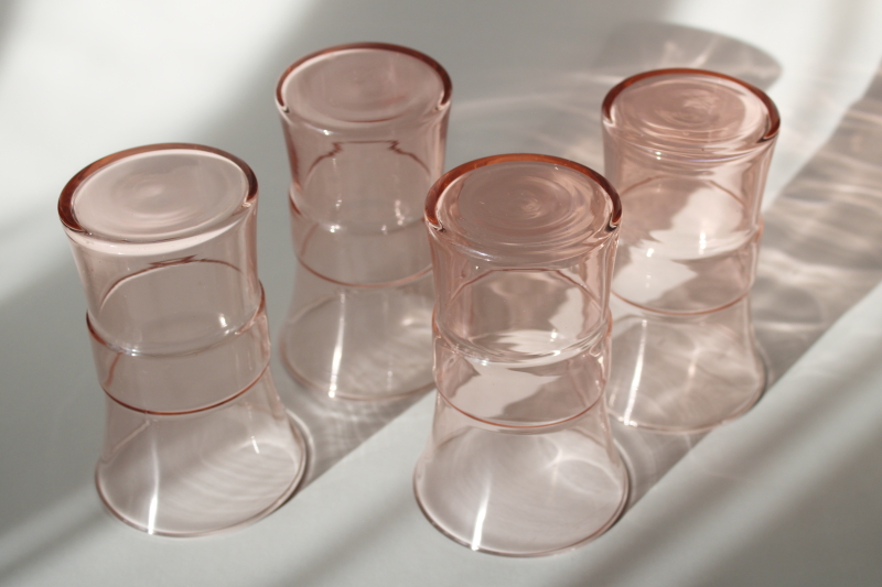 photo of vintage pink depression glass tumblers, Libbey Meridian drinking glasses art deco style  #3
