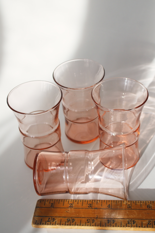 photo of vintage pink depression glass tumblers, Libbey Meridian drinking glasses art deco style  #4