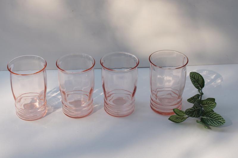 photo of vintage pink depression glass tumblers, Macbeth Evans rib panel optic banded ring pattern #1