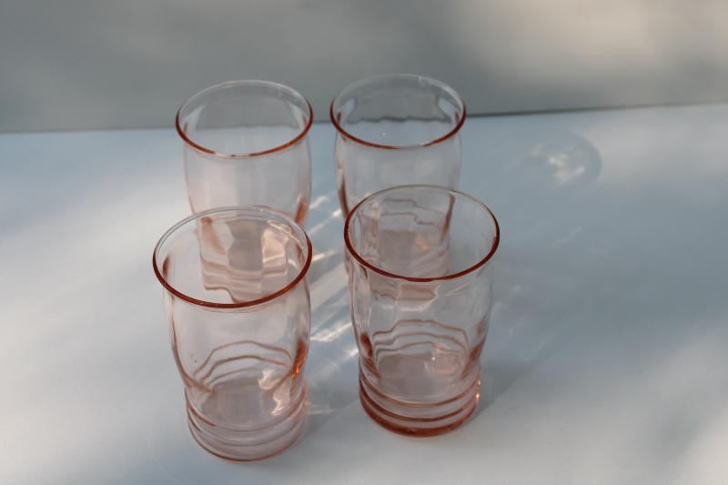 photo of vintage pink depression glass tumblers, Macbeth Evans rib panel optic banded ring pattern #4