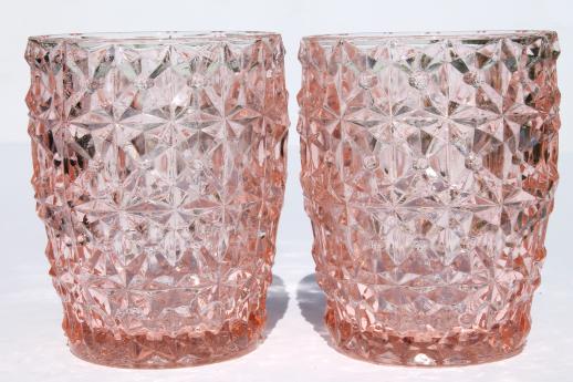 photo of vintage pink depression glass tumblers, buttons & bows Holiday drinking glasses #1