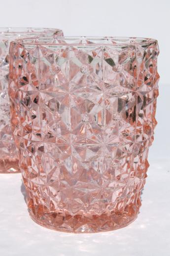 photo of vintage pink depression glass tumblers, buttons & bows Holiday drinking glasses #2