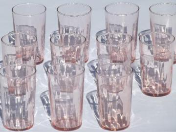 catalog photo of vintage pink depression glass tumblers, optic pattern paneled rib glasses 