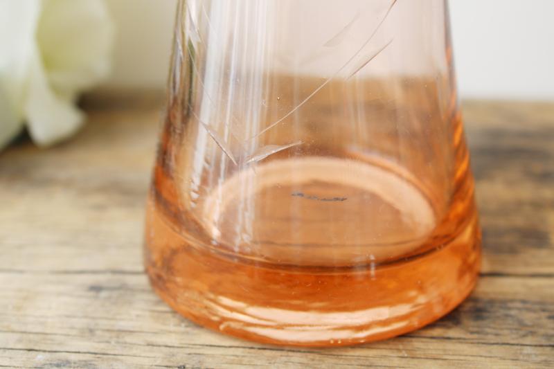 photo of vintage pink depression glass vase w/ etched flowers, art deco Bartlett Collins #3