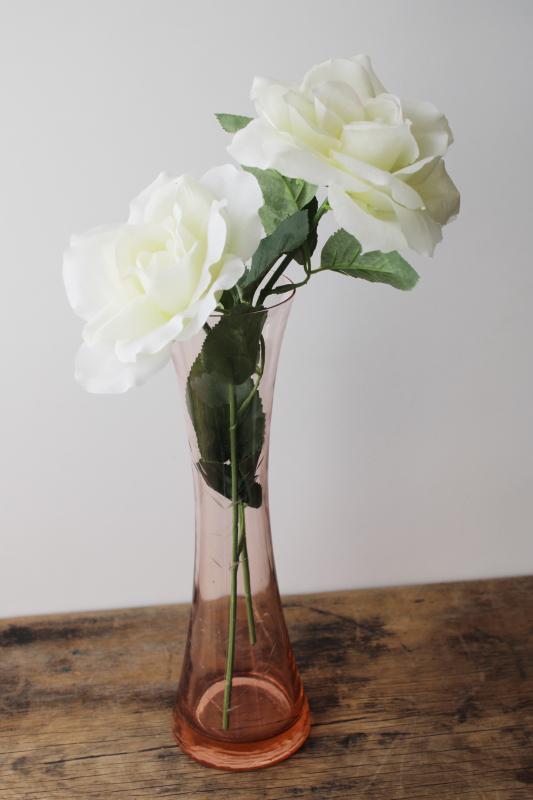 photo of vintage pink depression glass vase w/ etched flowers, art deco Bartlett Collins #4