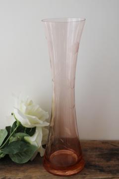 catalog photo of vintage pink depression glass vase w/ etched flowers, art deco Bartlett Collins