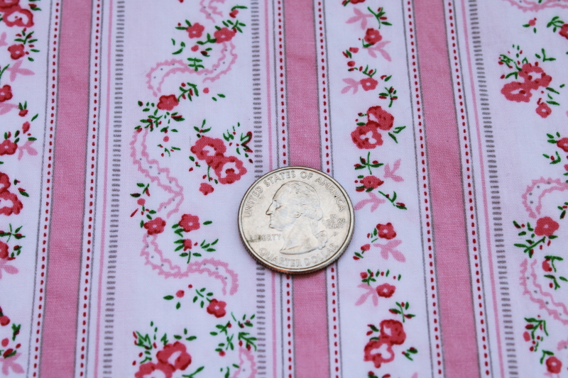 photo of vintage pink floral stripe cotton fabric, soft summer weight pillowcases fabric pillow ticking #3