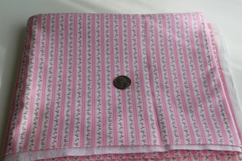 photo of vintage pink floral striped print cotton fabric for quilting, doll clothes #1