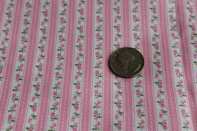 photo of vintage pink floral striped print cotton fabric for quilting, doll clothes #2