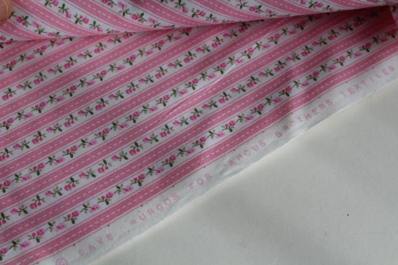 photo of vintage pink floral striped print cotton fabric for quilting, doll clothes #3