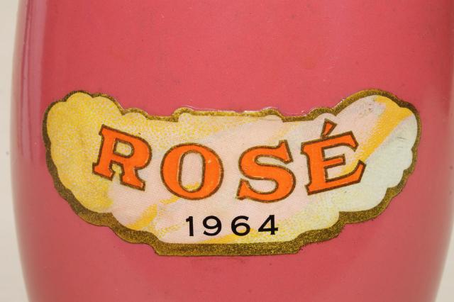 photo of vintage pink glass Rose wine bottle w/ 1964 Monte Rosa Portugal label #4