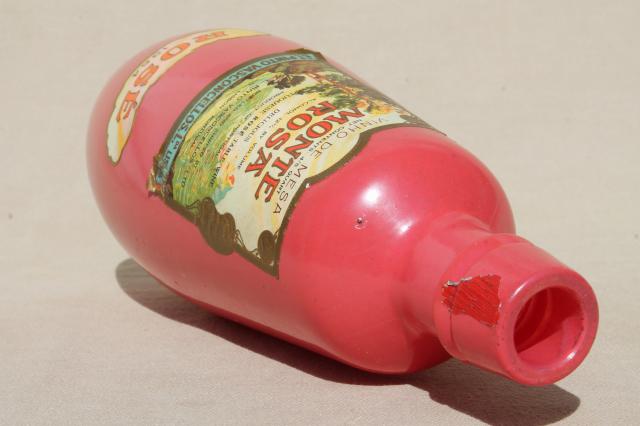 photo of vintage pink glass Rose wine bottle w/ 1964 Monte Rosa Portugal label #6