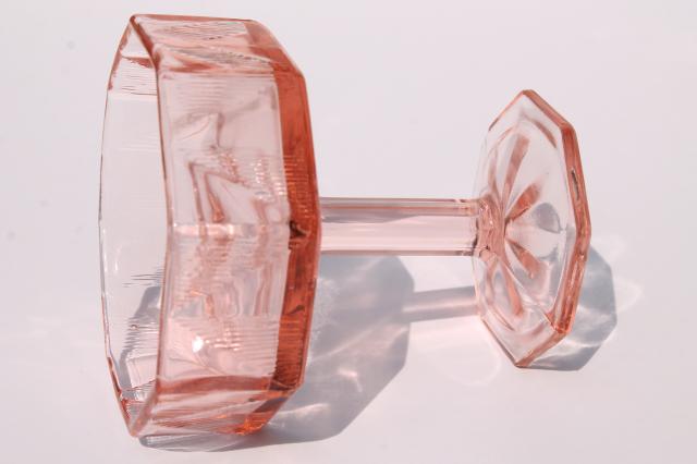 photo of vintage pink glass champagne glasses, deco style octagon shape & geometric line triangles #5