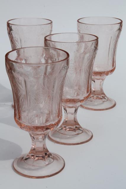 photo of vintage pink glass water glasses, Recollection reproduction depression glass goblets #1