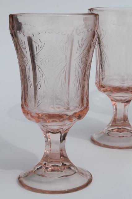 photo of vintage pink glass water glasses, Recollection reproduction depression glass goblets #2