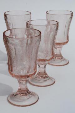 catalog photo of vintage pink glass water glasses, Recollection reproduction depression glass goblets