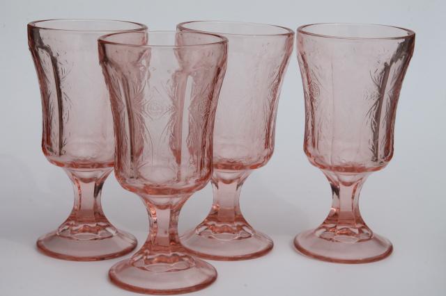 photo of vintage pink glass water glasses, Recollection reproduction depression glass goblets  #1
