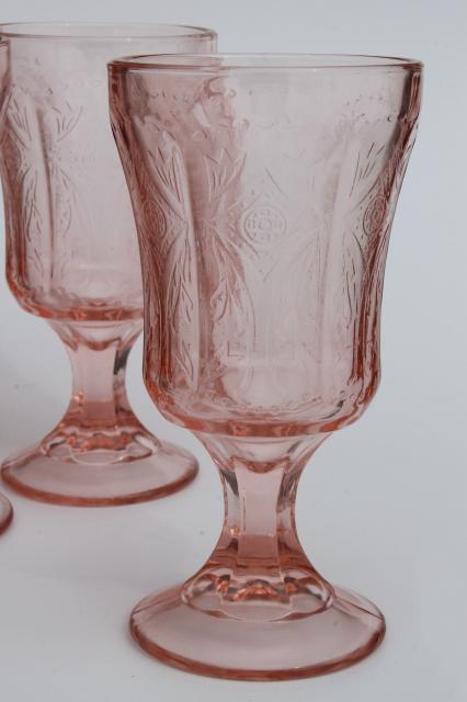 photo of vintage pink glass water glasses, Recollection reproduction depression glass goblets  #2