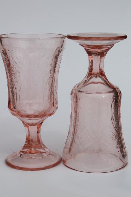 photo of vintage pink glass water glasses, Recollection reproduction depression glass goblets  #3