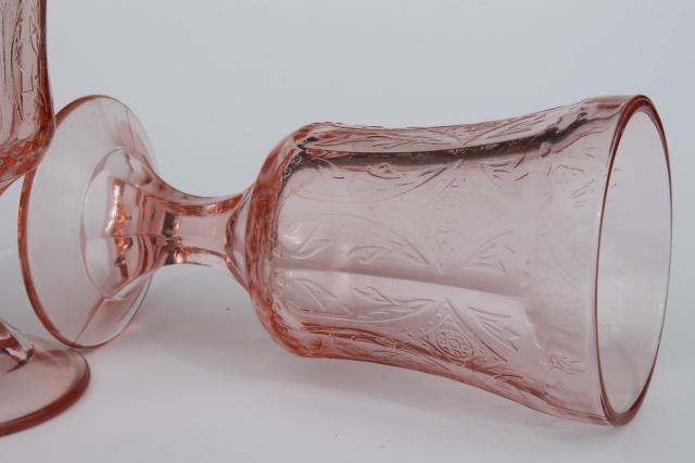 photo of vintage pink glass water glasses, Recollection reproduction depression glass goblets  #5