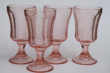 catalog photo of vintage pink glass water glasses, Recollection reproduction depression glass goblets 