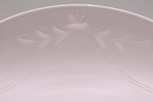 photo of vintage pink & green depression glass cake stands, etched glass pedestal plates #8