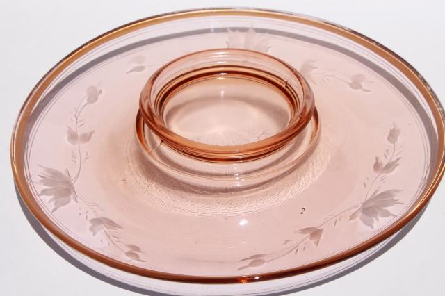 photo of vintage pink & green depression glass floral centerpiece bowls w/ flower frogs #3