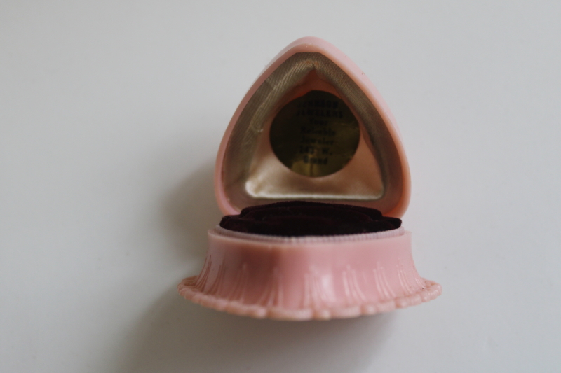 photo of vintage pink heart shaped ring presentation box, Dennison plastic 1950s or 60s  #2