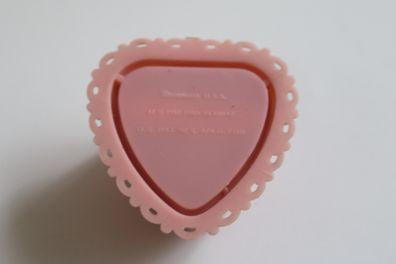 photo of vintage pink heart shaped ring presentation box, Dennison plastic 1950s or 60s  #5