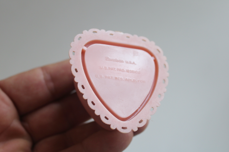 photo of vintage pink heart shaped ring presentation box, Dennison plastic 1950s or 60s  #6