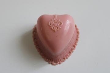 vintage pink heart shaped ring presentation box, Dennison plastic 1950s or 60s 