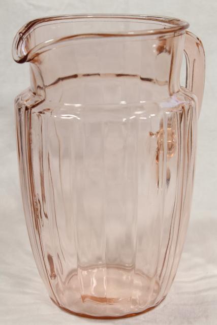 photo of vintage pink lemonade pitcher, panel optic pattern depression glass, blush pink glassware #1