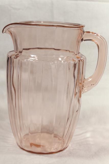 photo of vintage pink lemonade pitcher, panel optic pattern depression glass, blush pink glassware #2