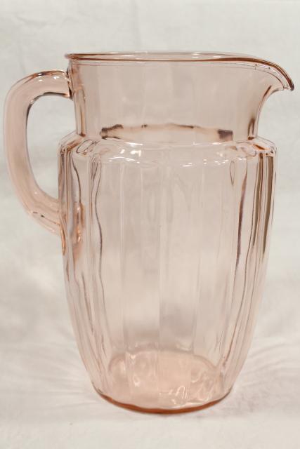 photo of vintage pink lemonade pitcher, panel optic pattern depression glass, blush pink glassware #4